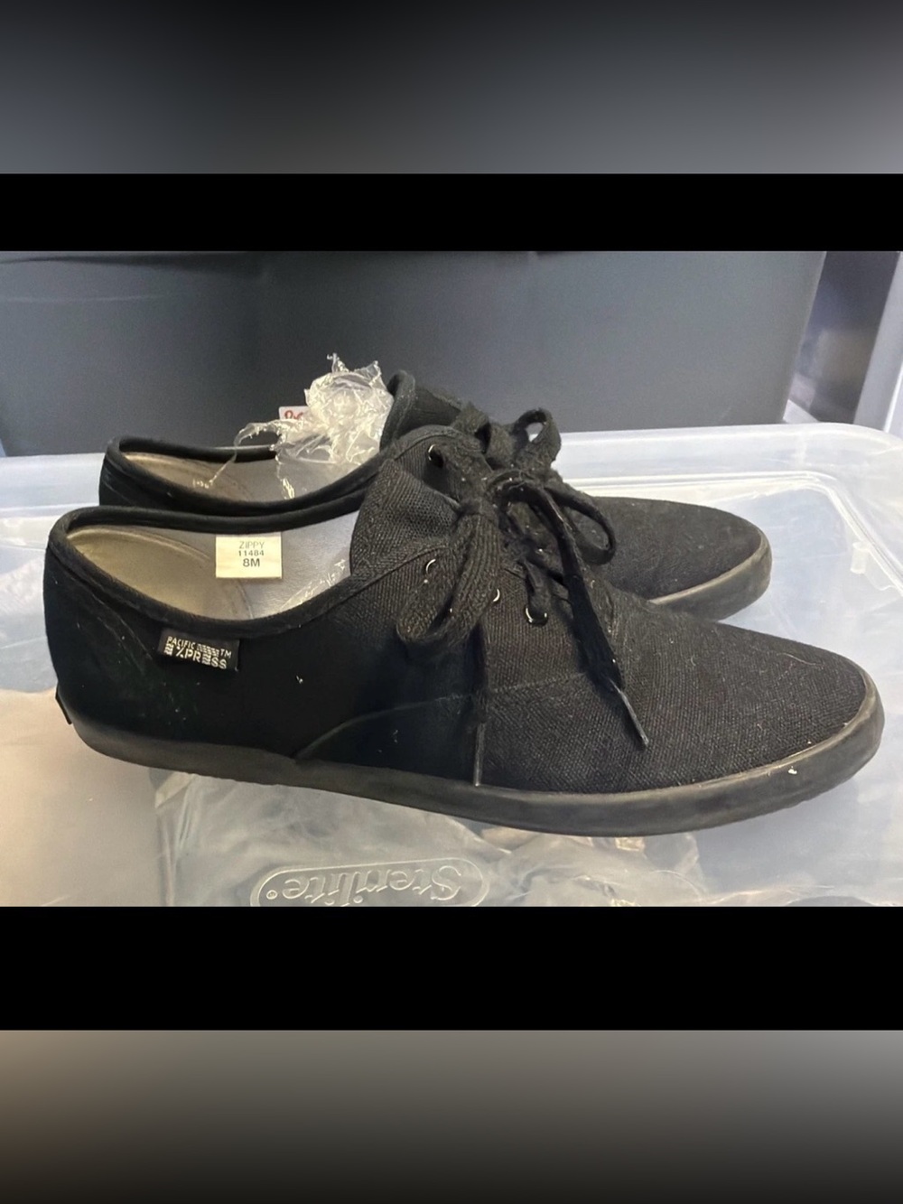 Pacific Express Women’s Zippy Lace Up Flat Shoes Black Canvas Size 8 M US